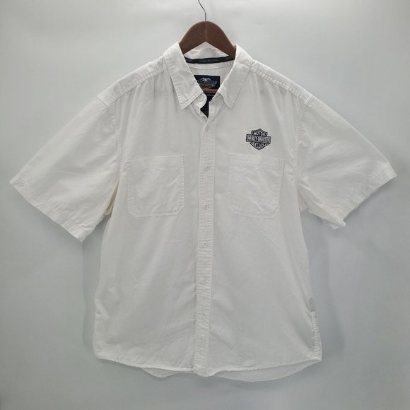 Harley-Davidson Other - Harley Davidson Mens Button Up Short Sleeve Shirt Sz XL White Pockets Logo